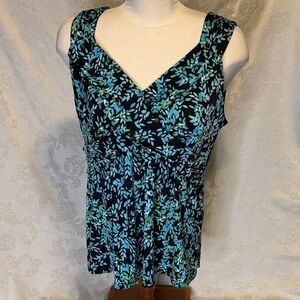 Sleeveless Black & Teal floral print with front rushing